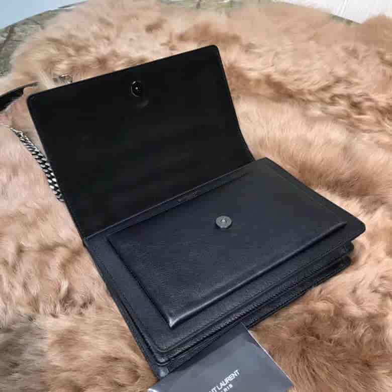 圣罗兰ysl SUNSET 中号饰钉黑色真皮麂皮包 470426