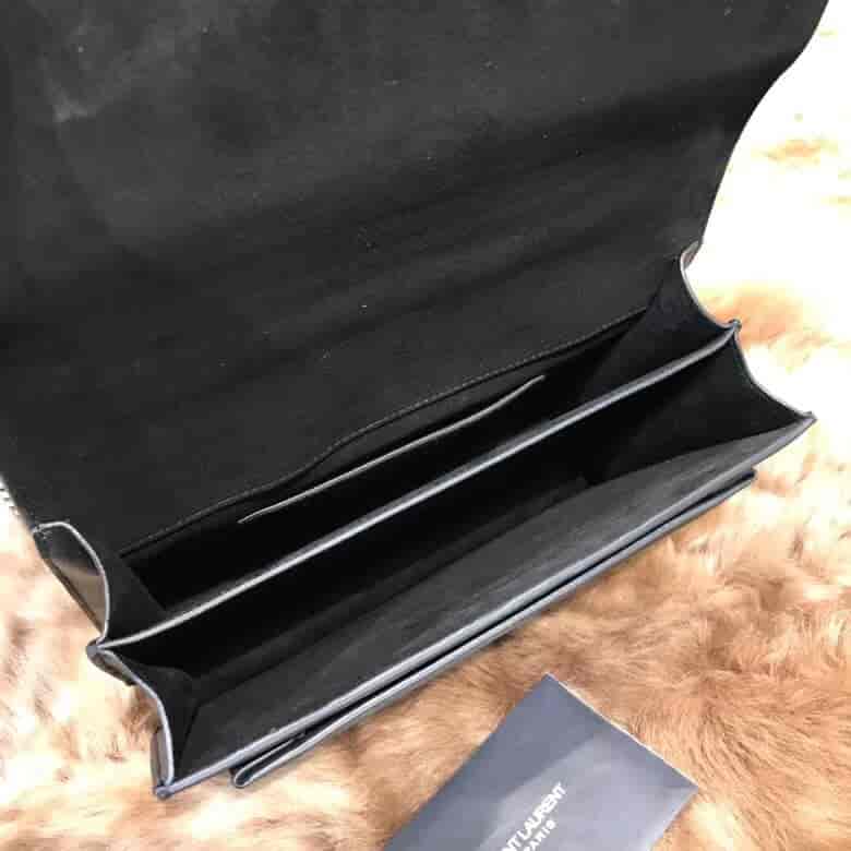 圣罗兰ysl SUNSET 中号饰钉黑色真皮麂皮包 470426