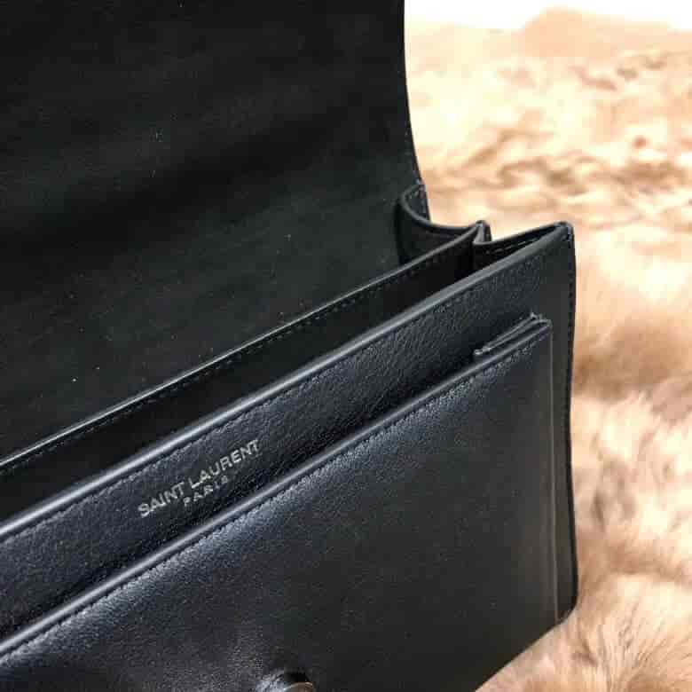 圣罗兰ysl SUNSET 中号饰钉黑色真皮麂皮包 470426