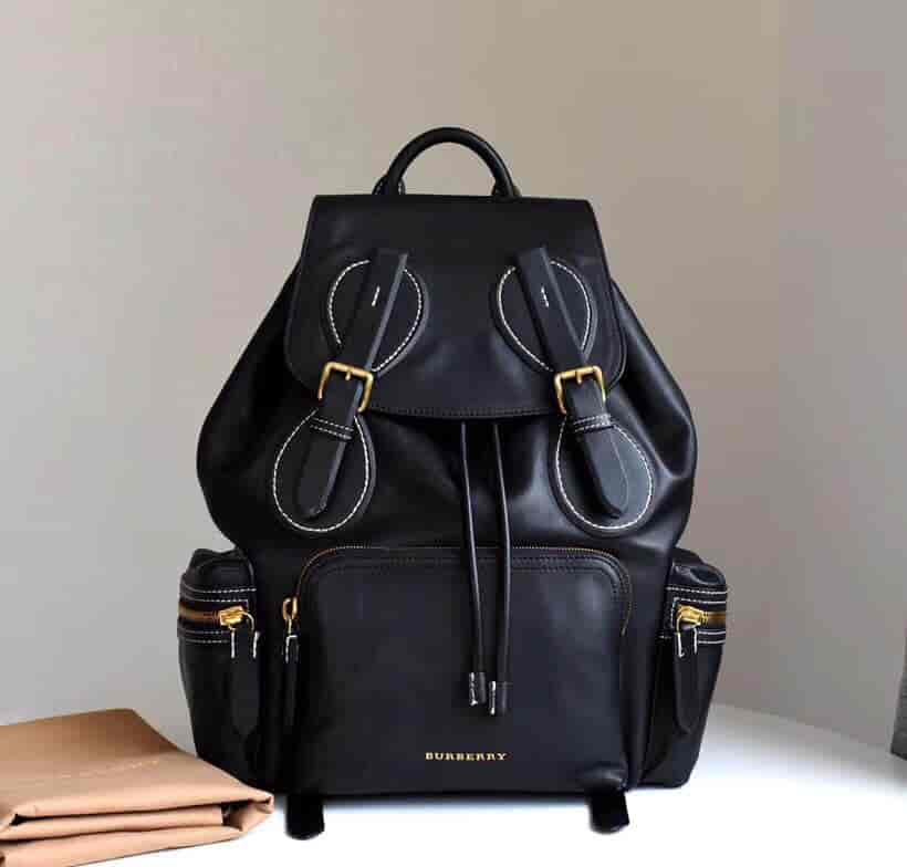 巴宝莉 The Rucksack 大号缉明线皮革军旅背包40648591