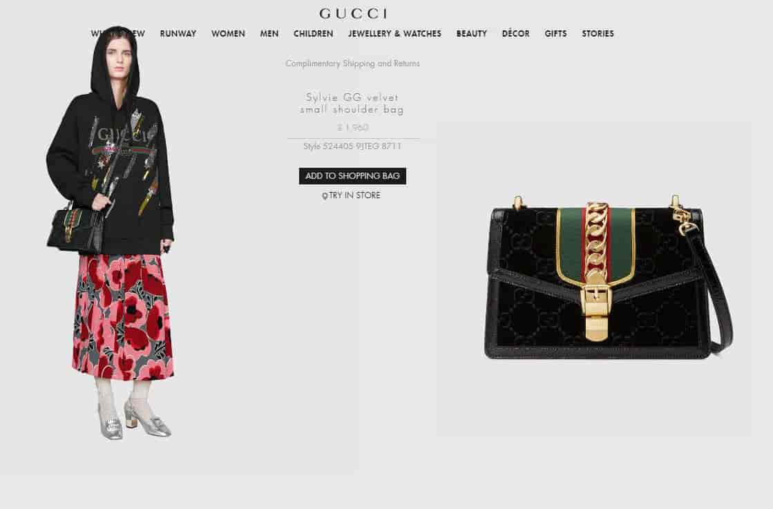 Gucci/古驰Sylvie GG velvet small shoulder bag 524405