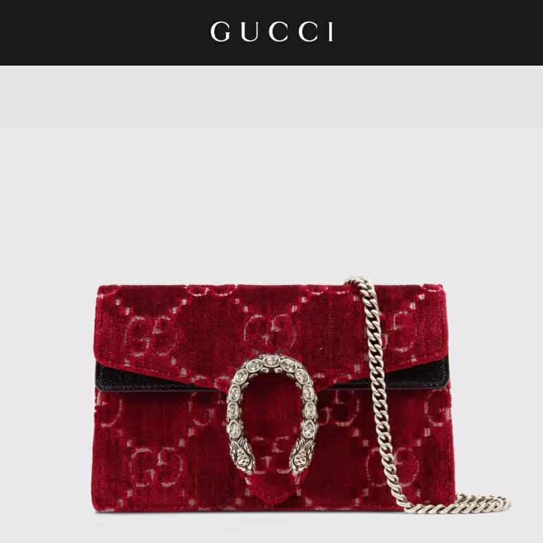 Gucci/古奇 Dionysus系列GG天鹅绒超迷你链条包 476432