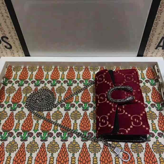 Gucci/古奇 Dionysus系列GG天鹅绒超迷你链条包 476432