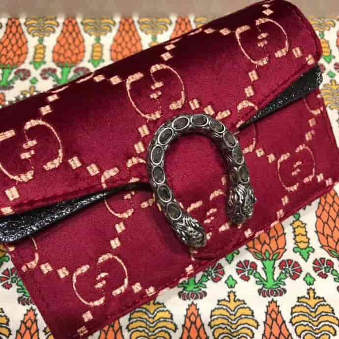 Gucci/古奇 Dionysus系列GG天鹅绒超迷你链条包 476432