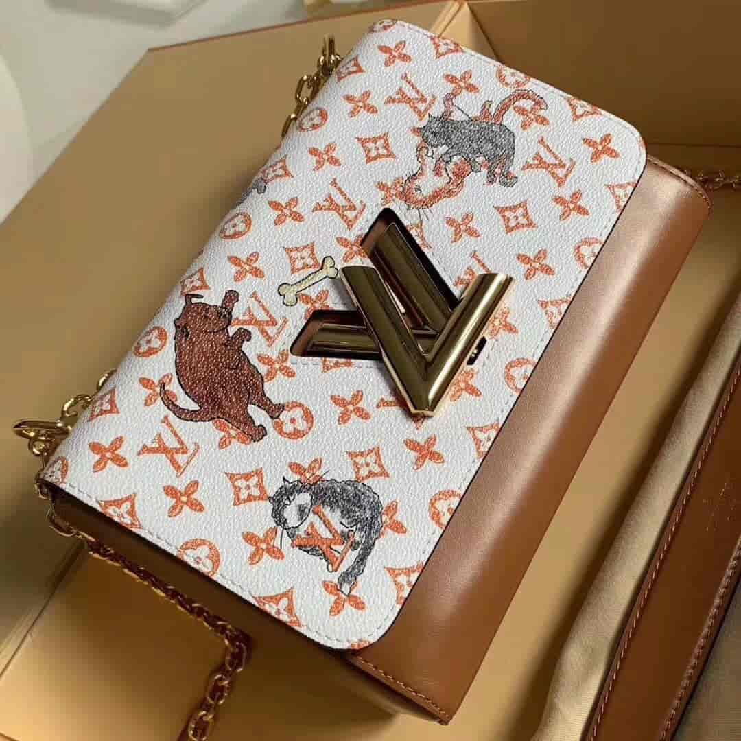 LV路易威登 19年新款白色拼橙色浮纹印花Twist手袋 M44460