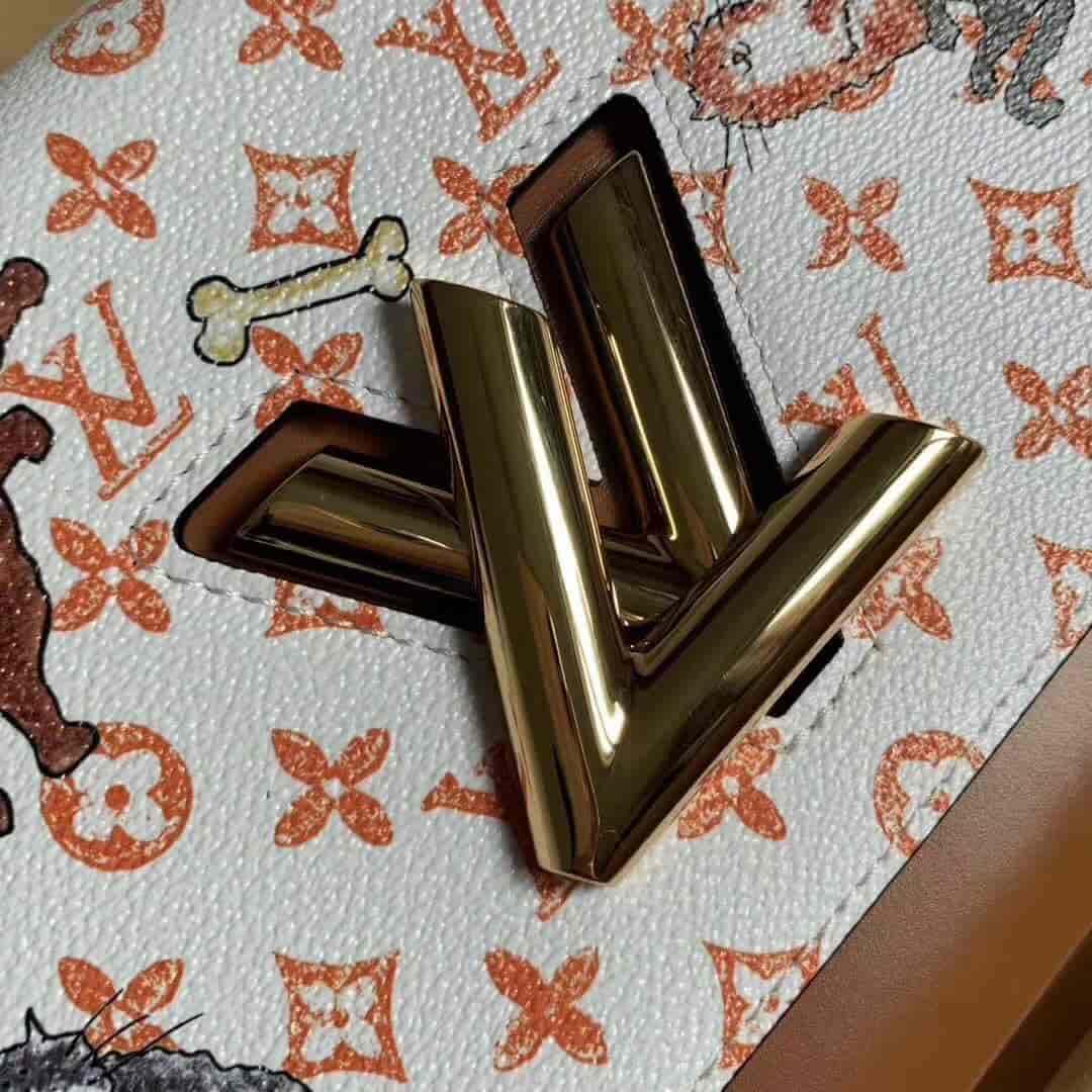 LV路易威登 19年新款白色拼橙色浮纹印花Twist手袋 M44460