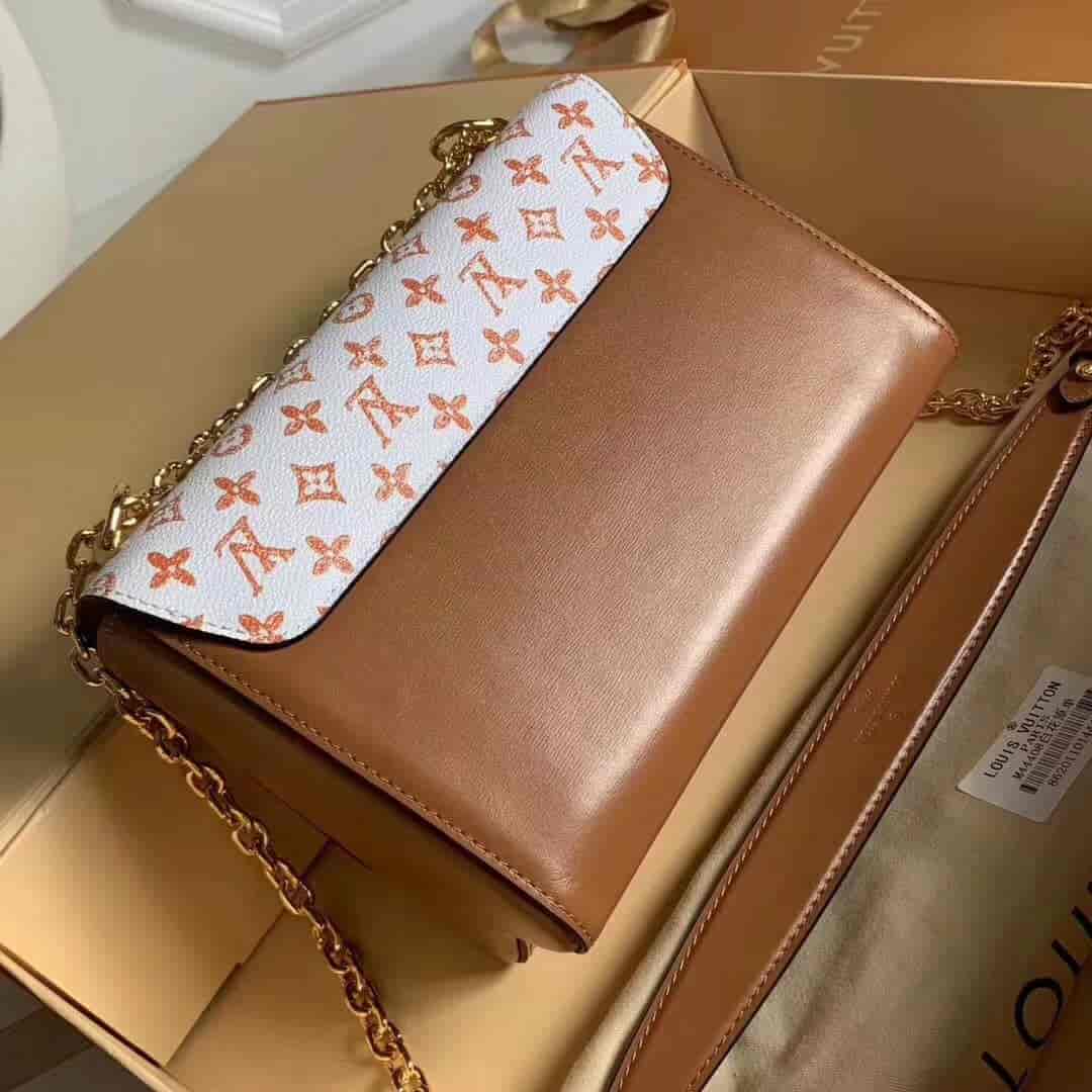 LV路易威登 19年新款白色拼橙色浮纹印花Twist手袋 M44460