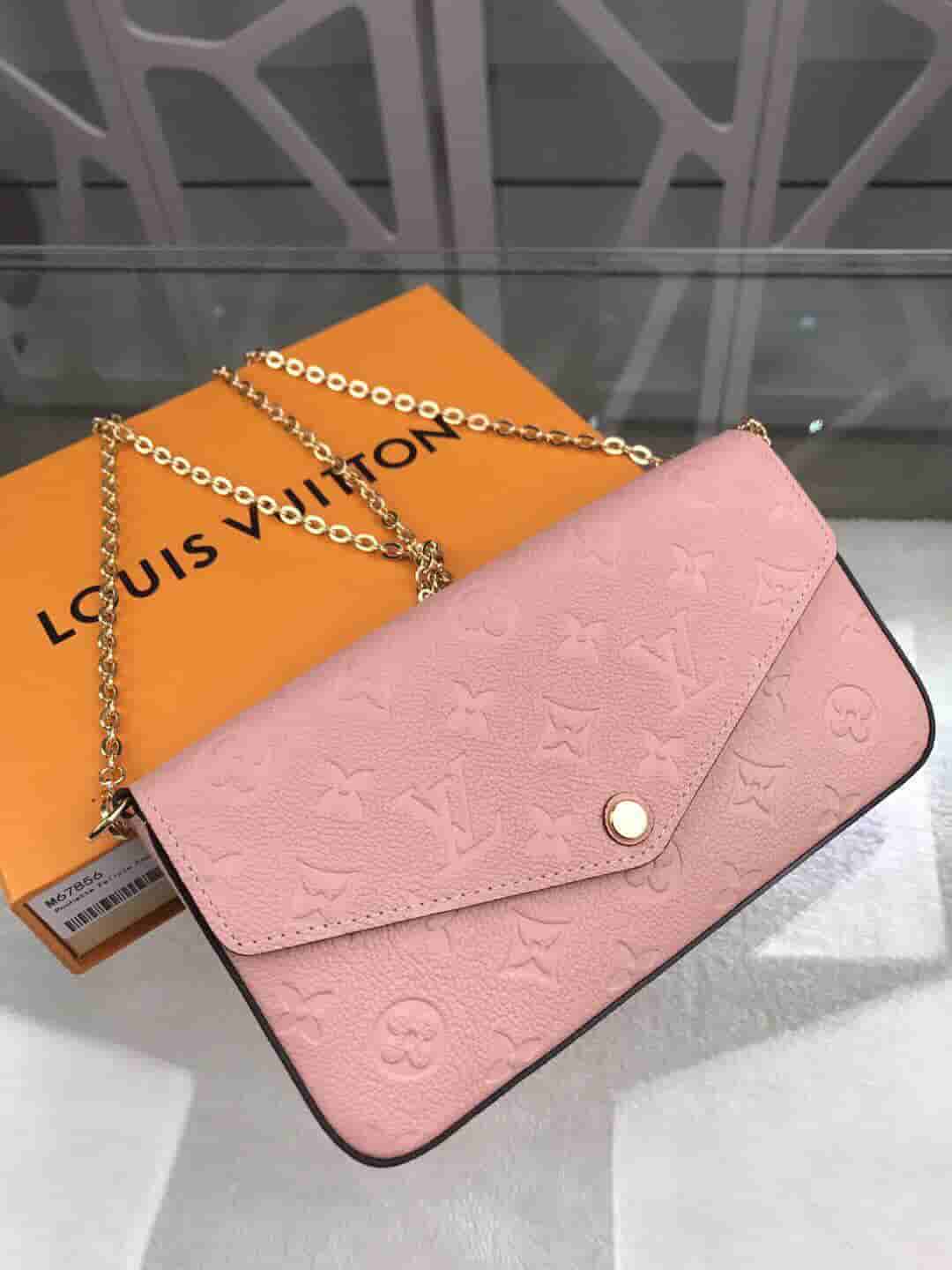 LV M67856 樱花粉FELICIE信封包三件套链条钱夹包