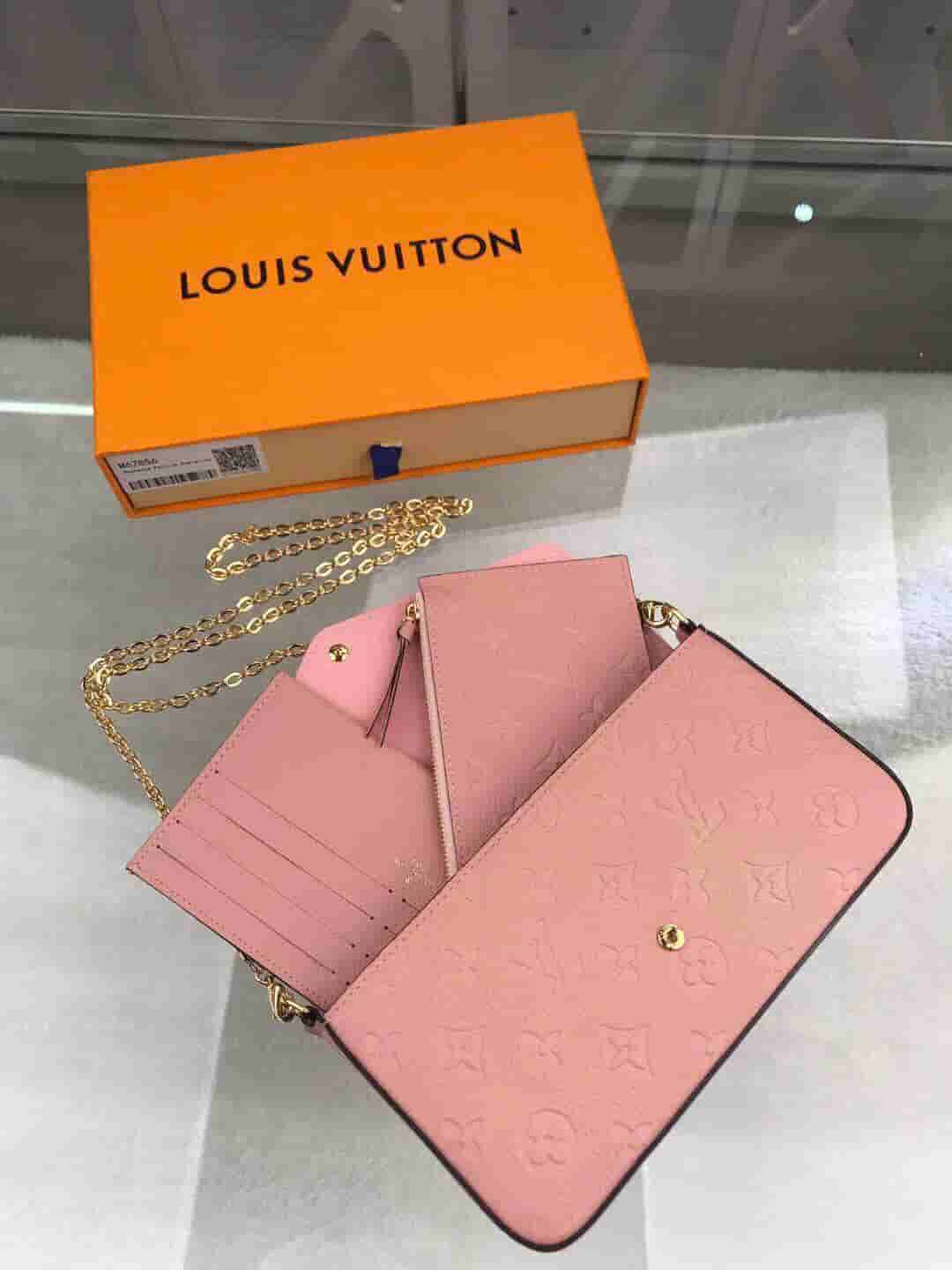 LV M67856 樱花粉FELICIE信封包三件套链条钱夹包