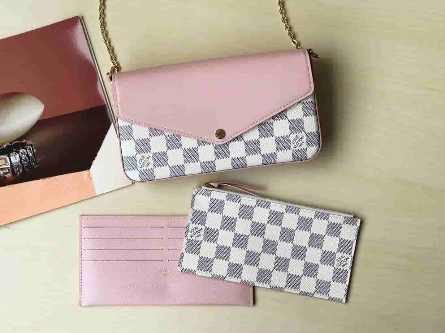 lvn60235白棋盘格拼粉色felicie信封包三件套单肩斜跨包
