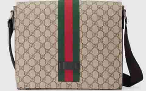 Gucci 475432 饰条纹织带高级人造帆布邮差包