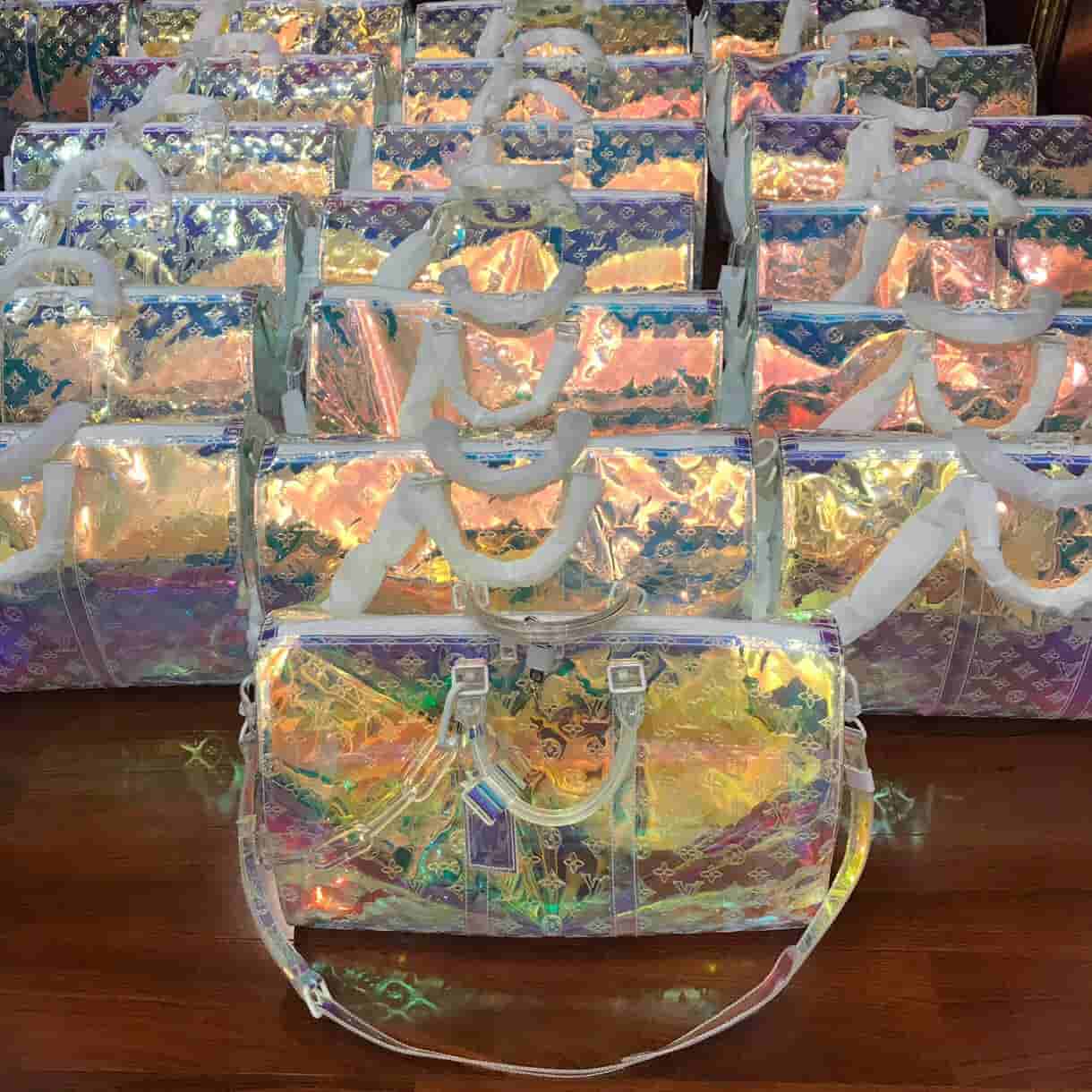 LV 2019新款KEEPALL 50 透明PVC炫彩旅行袋 M53271