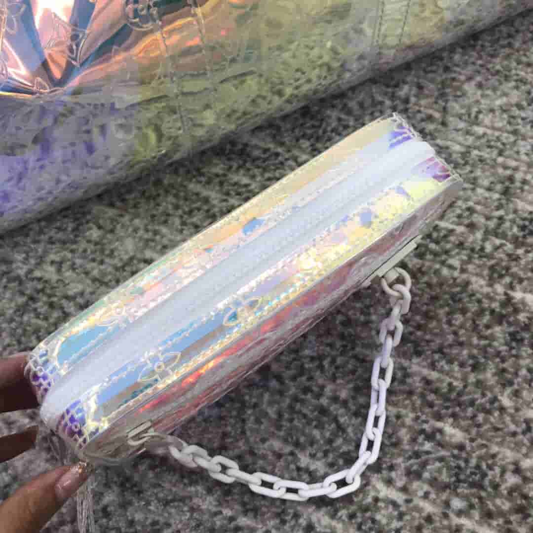 LV 19新款限量男士炫彩PVC透明链条手拿包 M55261
