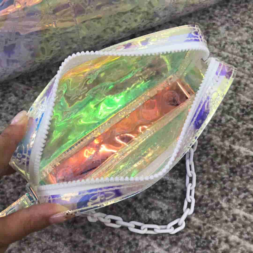 LV 19新款限量男士炫彩PVC透明链条手拿包 M55261