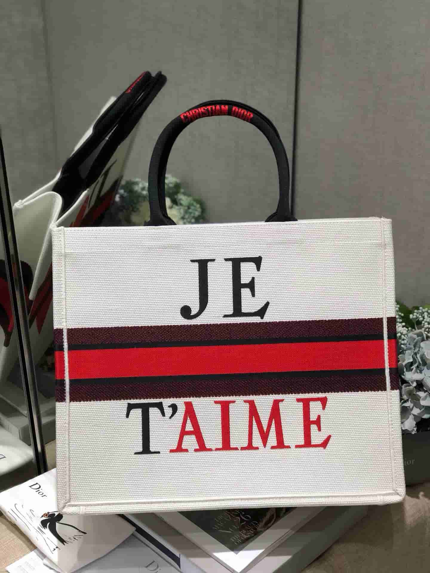 Dior/迪奥 七夕限定BOOK TOTE白色JE T’AIME图案手提购物袋