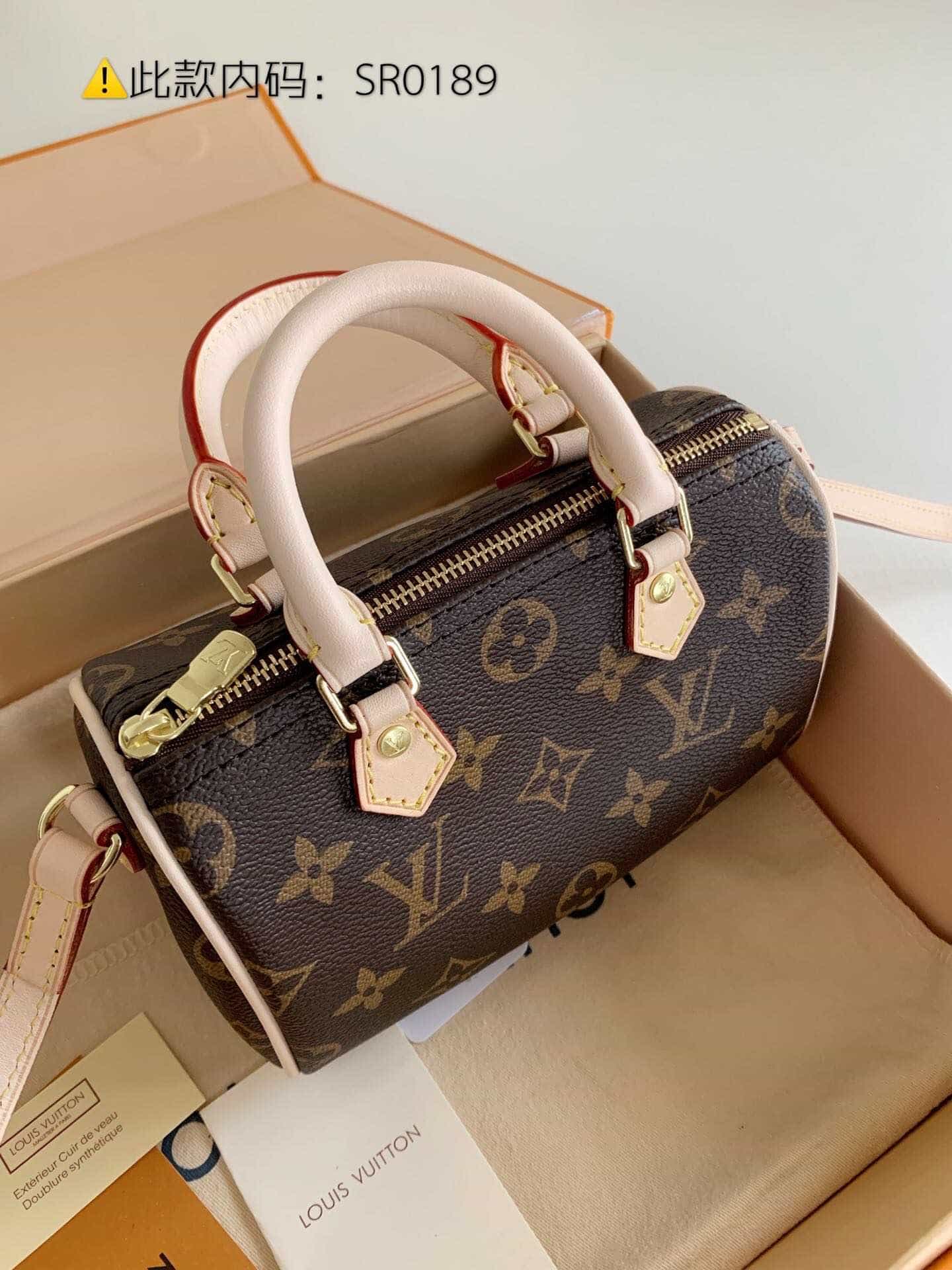 lv monogram nano speedy手袋 老花色迷你枕头包 m61252
