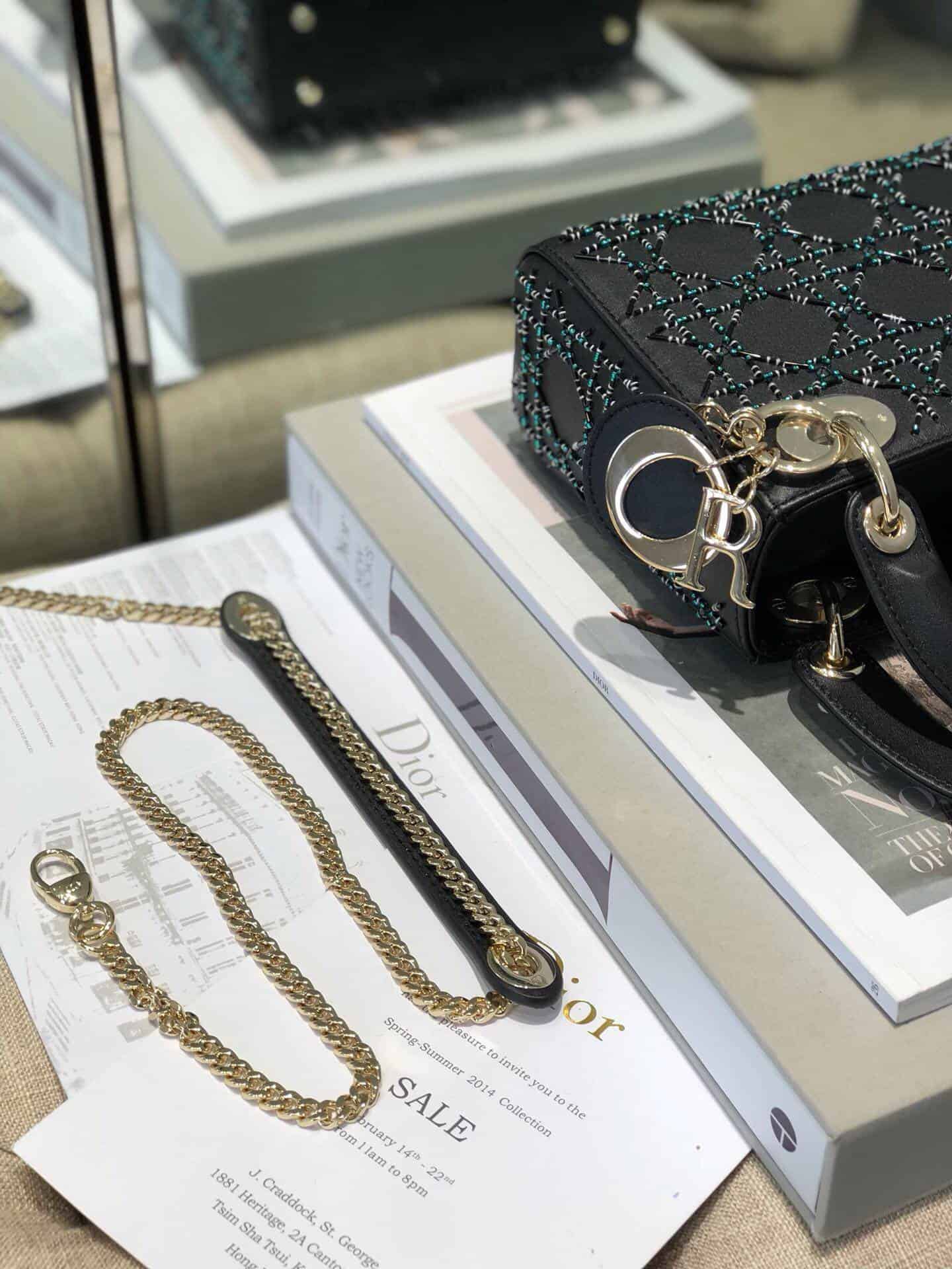 Dior/迪奥 Lady Mini 限量版 墨绿水晶牛皮珠绣戴妃包