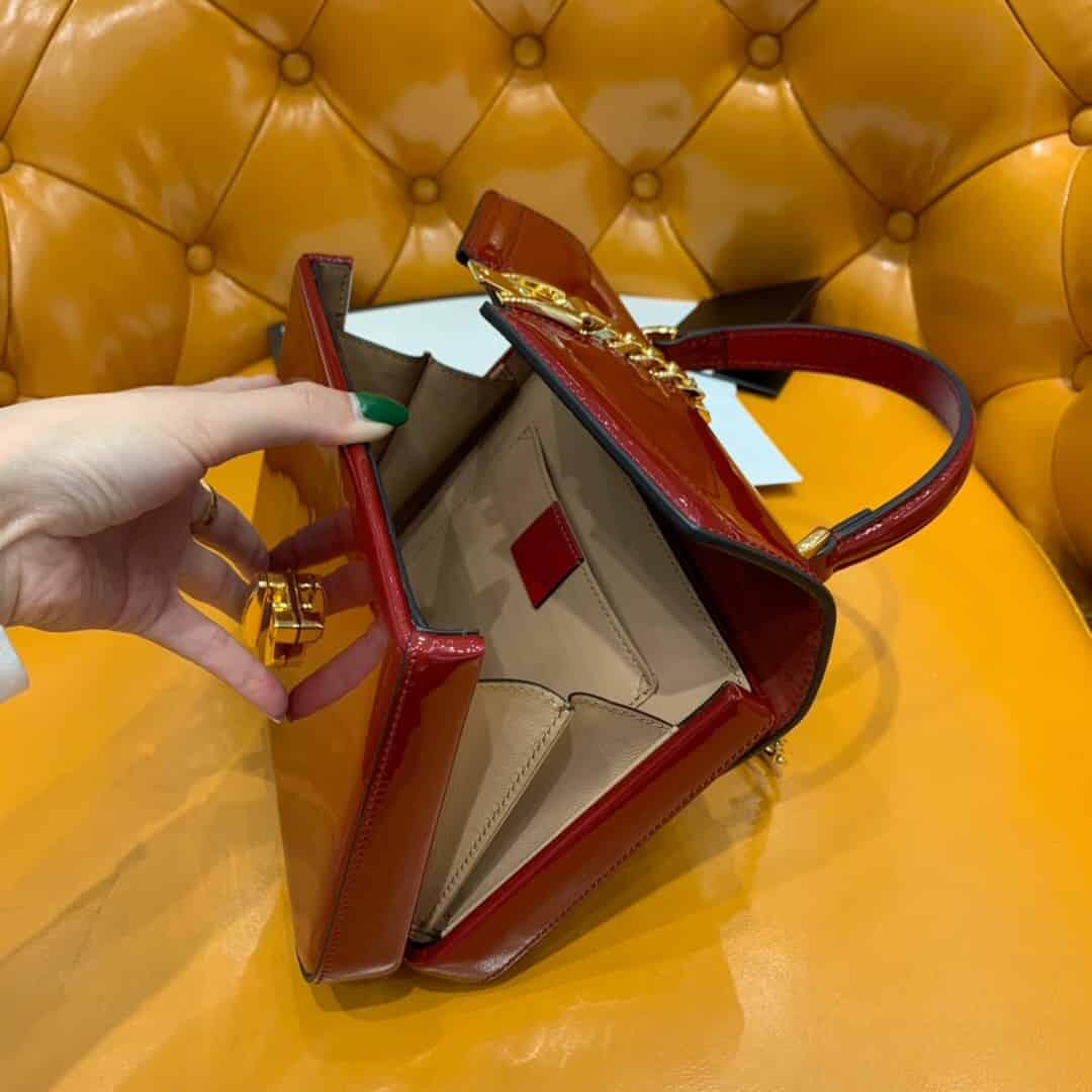 Gucci/古驰 Sylvie 1969系列漆皮迷你手提包 589479 1J70G 6638