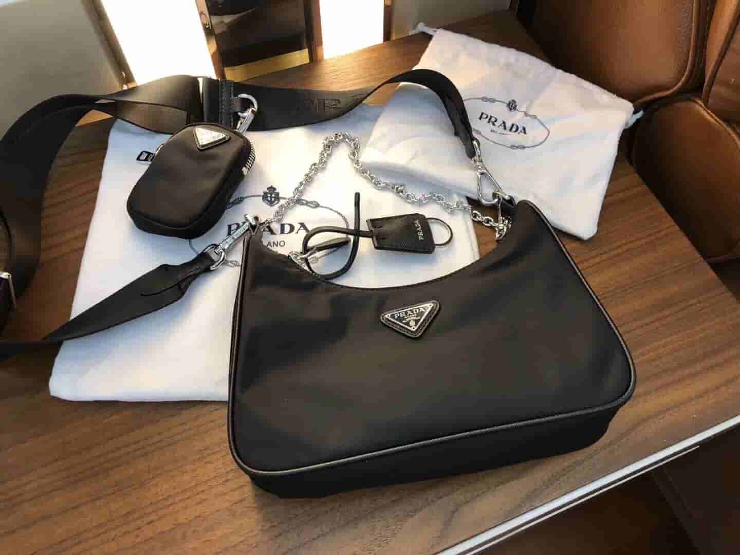 prada普拉达新款hobo三合一链条包尼龙腋下包半月包