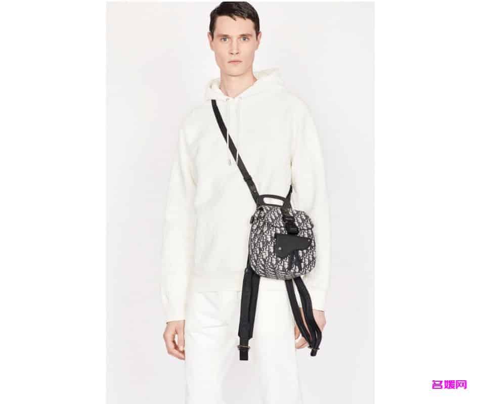 Dior/迪奥 Oblique海军蓝提花迷你马鞍包双肩背包 1ADBA086