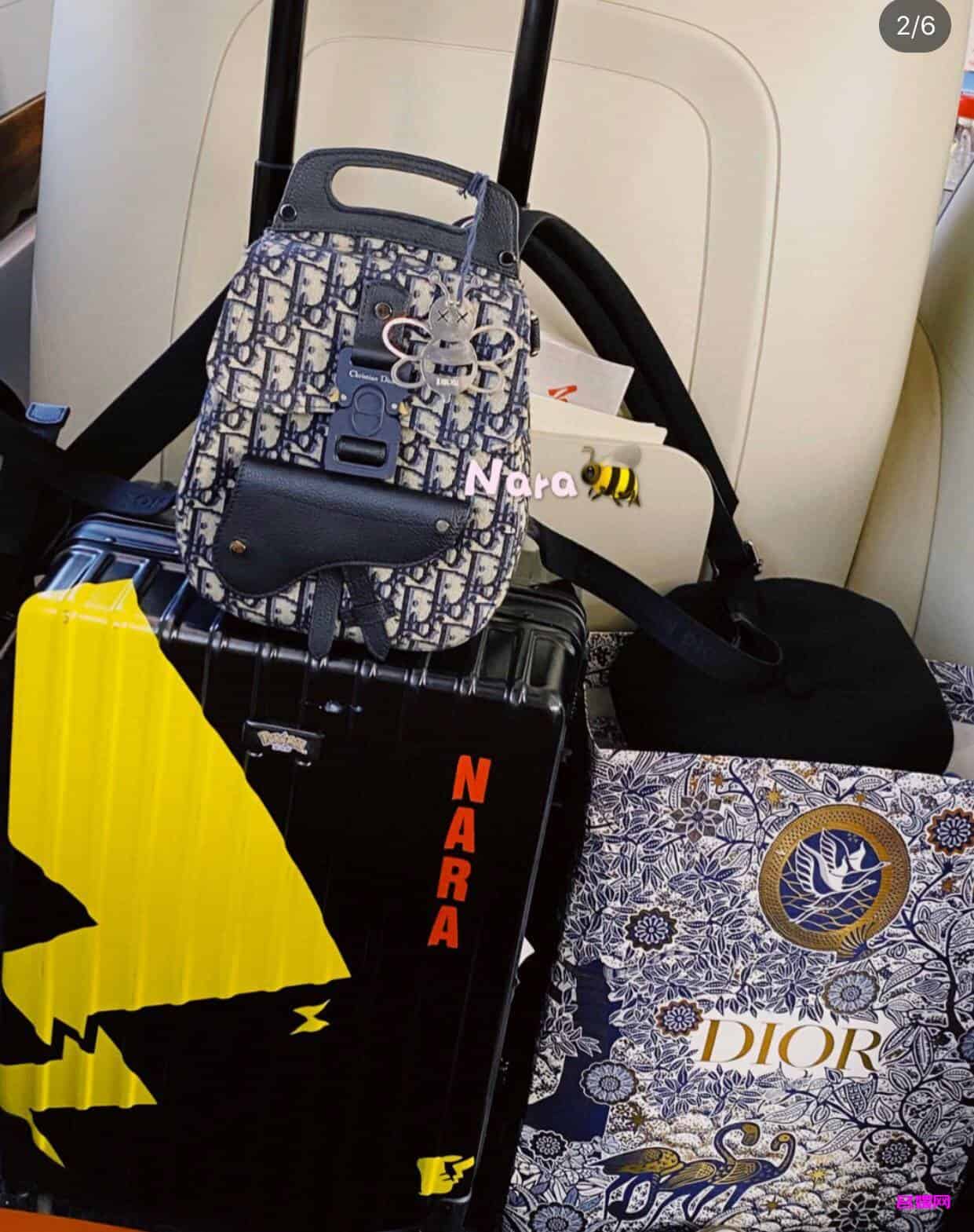 Dior/迪奥 Oblique海军蓝提花迷你马鞍包双肩背包 1ADBA086