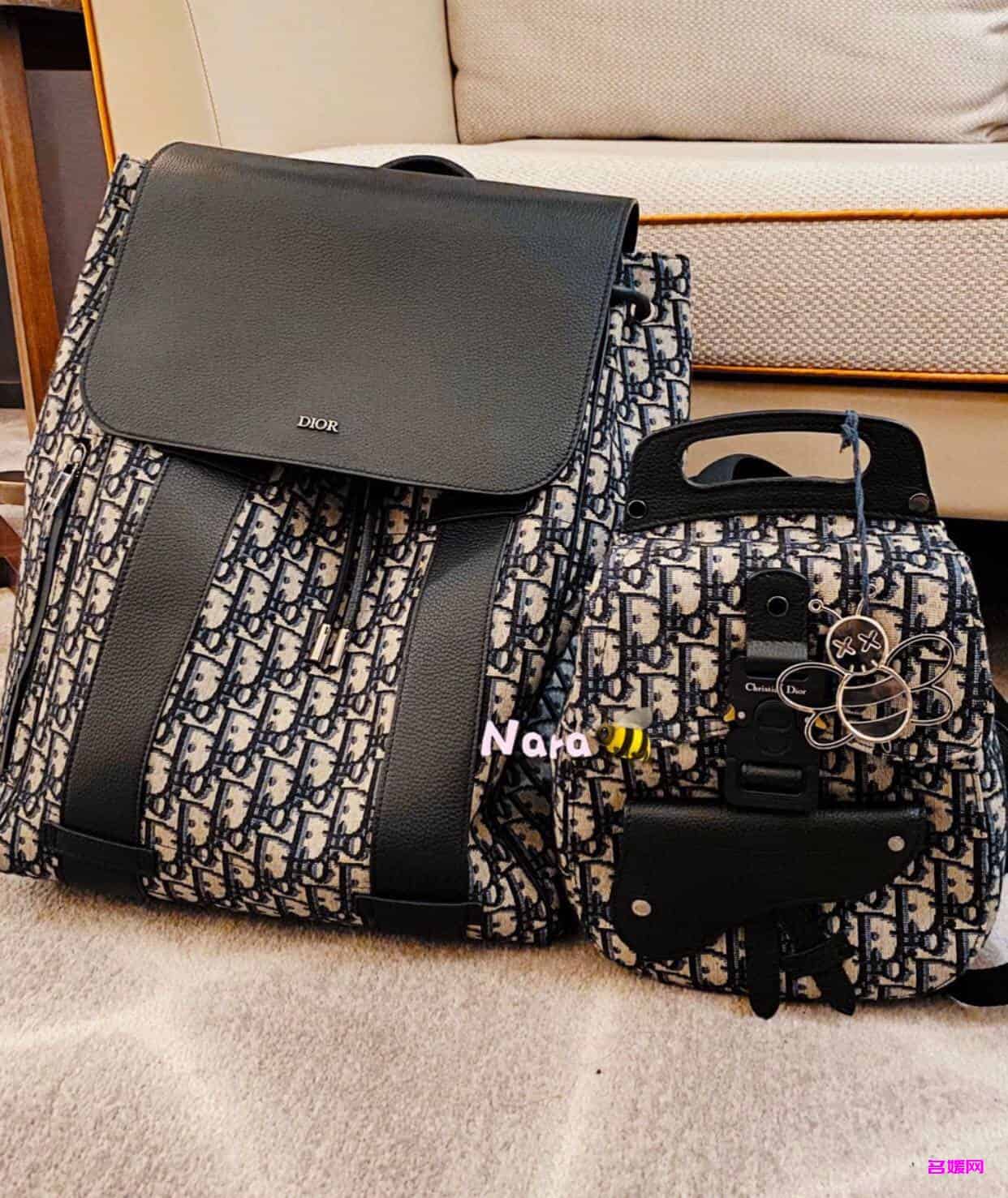 Dior/迪奥 Oblique海军蓝提花迷你马鞍包双肩背包 1ADBA086