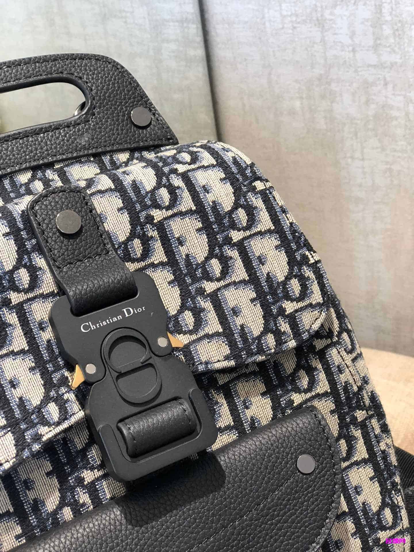 Dior/迪奥 Oblique海军蓝提花迷你马鞍包双肩背包 1ADBA086