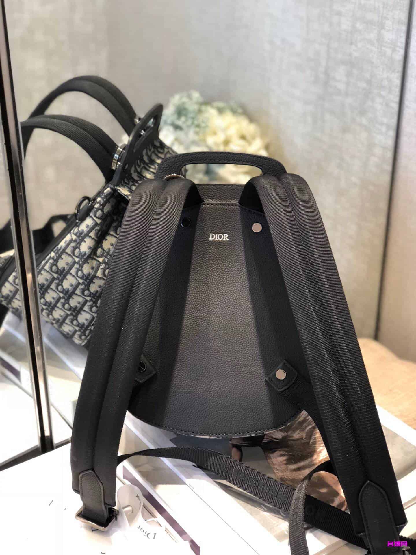 Dior/迪奥 Oblique海军蓝提花迷你马鞍包双肩背包 1ADBA086