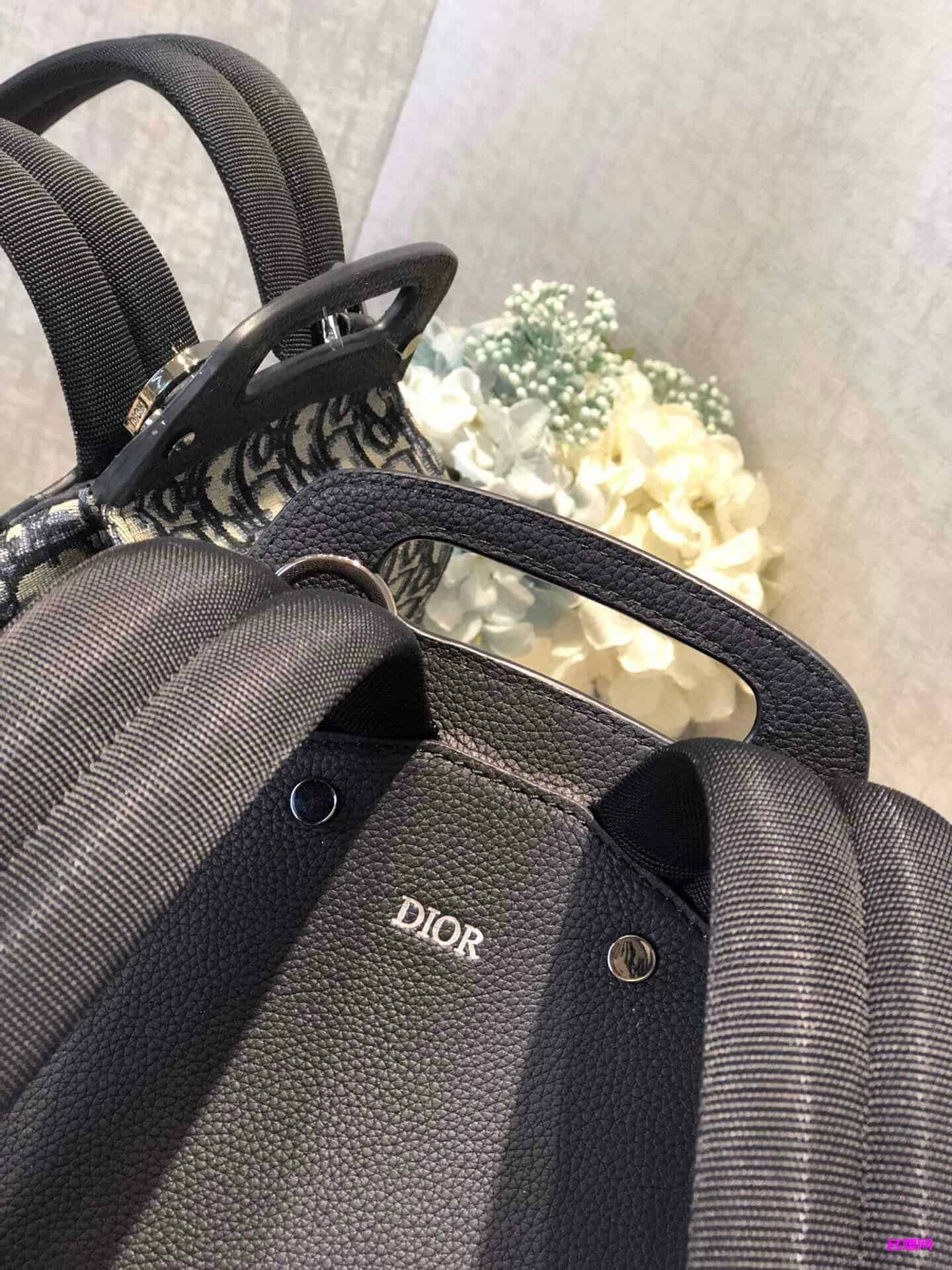 Dior/迪奥 Oblique海军蓝提花迷你马鞍包双肩背包 1ADBA086