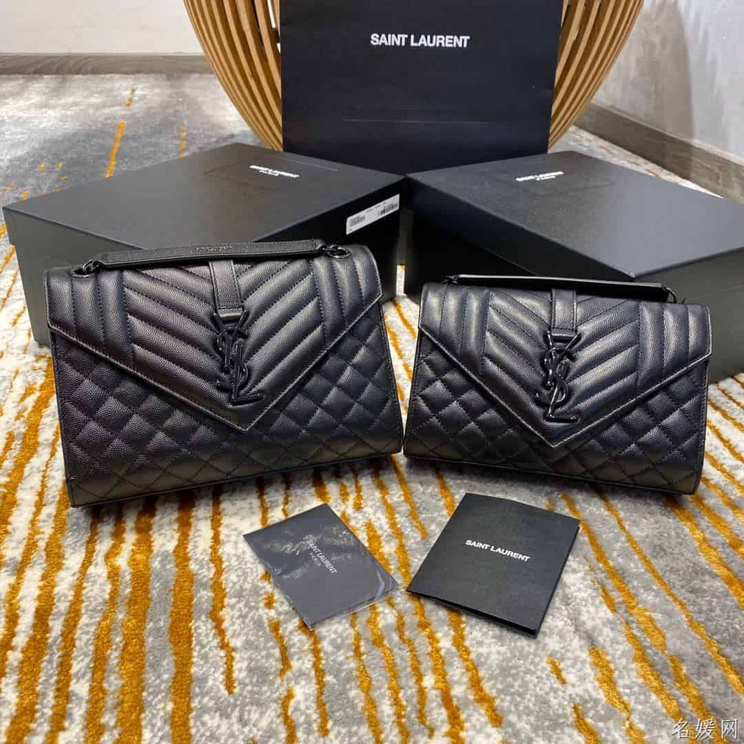 YSL 经典SATCHEL中号黑色粒纹复合提花皮革手袋 487206