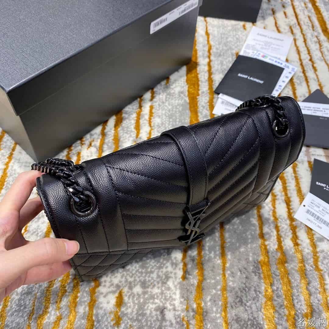 YSL 经典SATCHEL中号黑色粒纹复合提花皮革手袋 487206