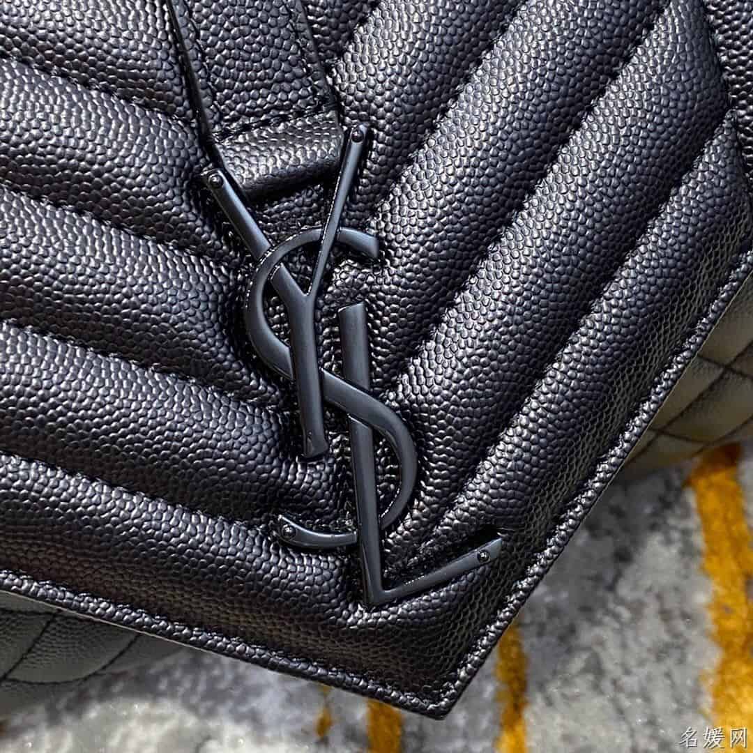 YSL 经典SATCHEL中号黑色粒纹复合提花皮革手袋 487206