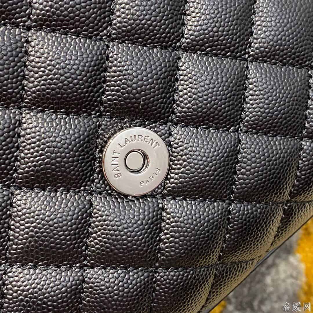 YSL 经典SATCHEL中号黑色粒纹复合提花皮革手袋 487206