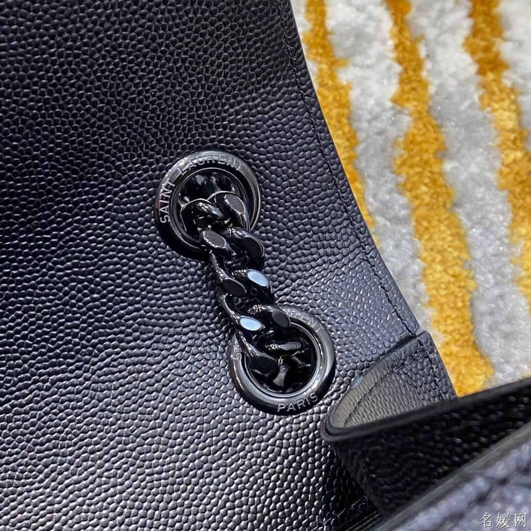 YSL 经典SATCHEL中号黑色粒纹复合提花皮革手袋 487206