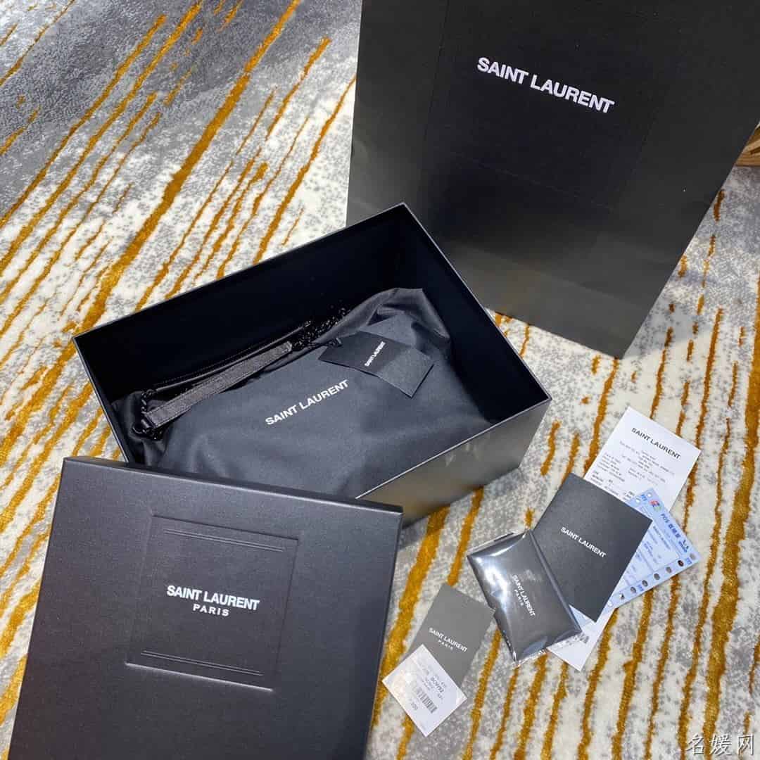 YSL 经典SATCHEL中号黑色粒纹复合提花皮革手袋 487206