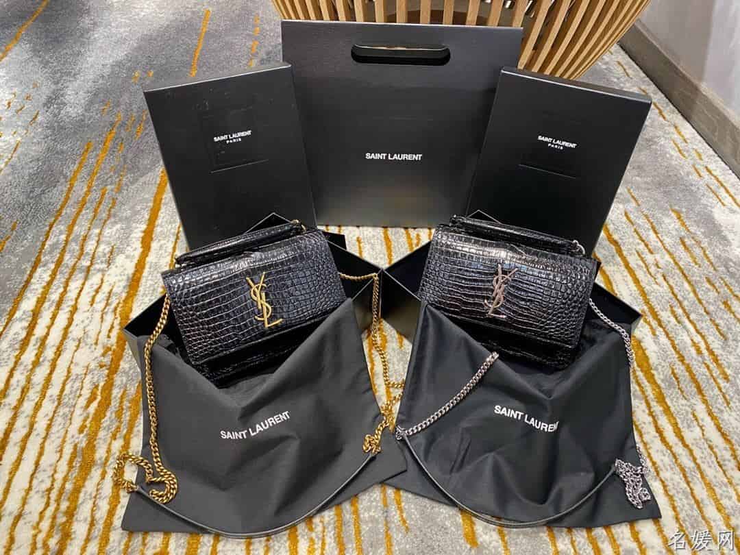 YSL/圣罗兰 SUNSET鳄鱼纹压印亮面皮革链条包 533026