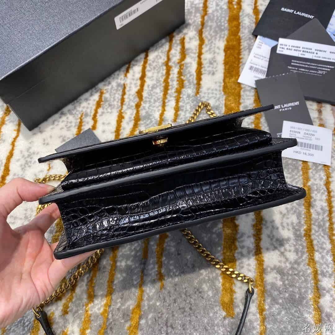 YSL/圣罗兰 SUNSET鳄鱼纹压印亮面皮革链条包 533026
