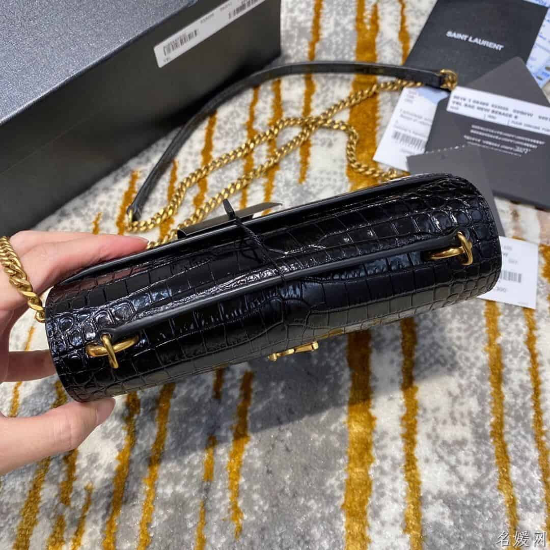 YSL/圣罗兰 SUNSET鳄鱼纹压印亮面皮革链条包 533026