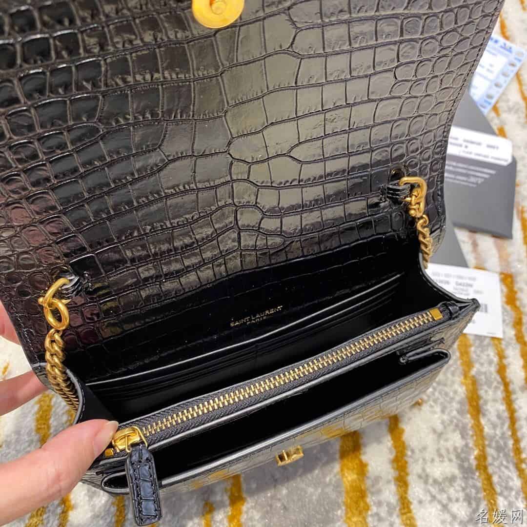 YSL/圣罗兰 SUNSET鳄鱼纹压印亮面皮革链条包 533026