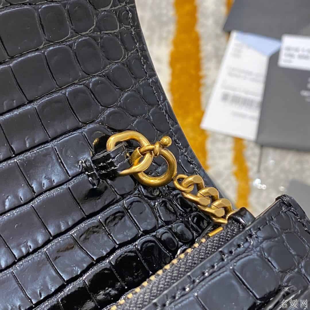 YSL/圣罗兰 SUNSET鳄鱼纹压印亮面皮革链条包 533026