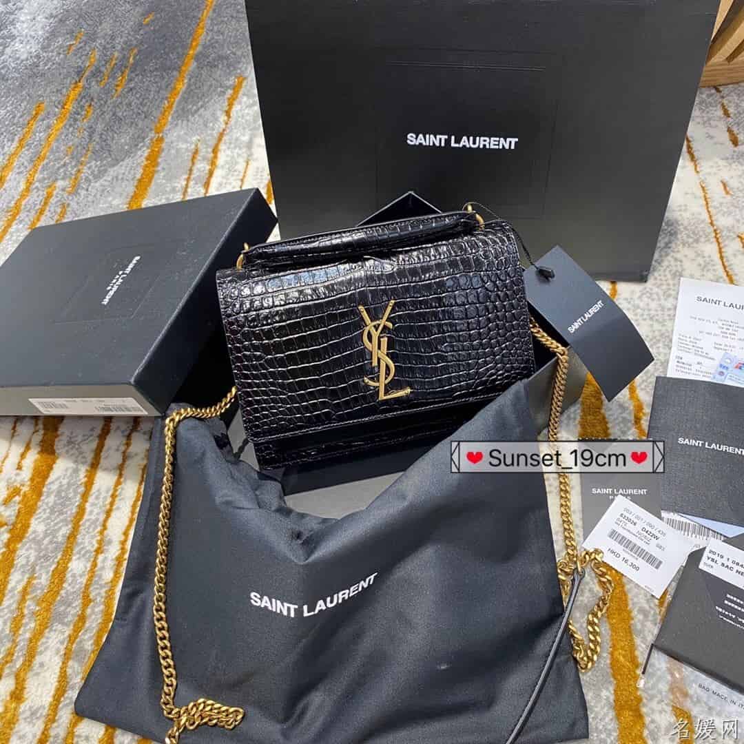 YSL/圣罗兰 SUNSET鳄鱼纹压印亮面皮革链条包 533026