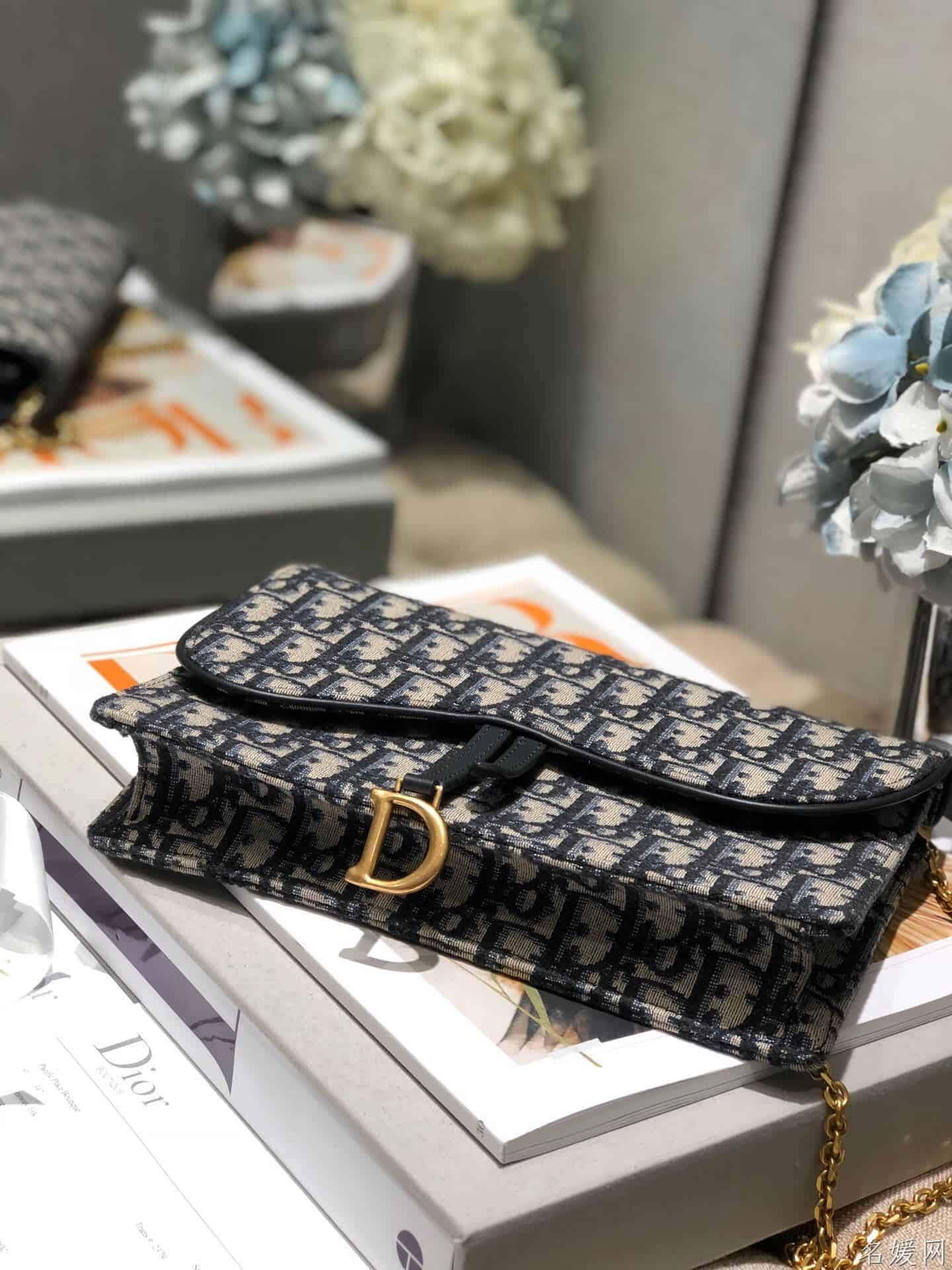 Dior/迪奥 蓝色Oblique印花马鞍链条手拿包