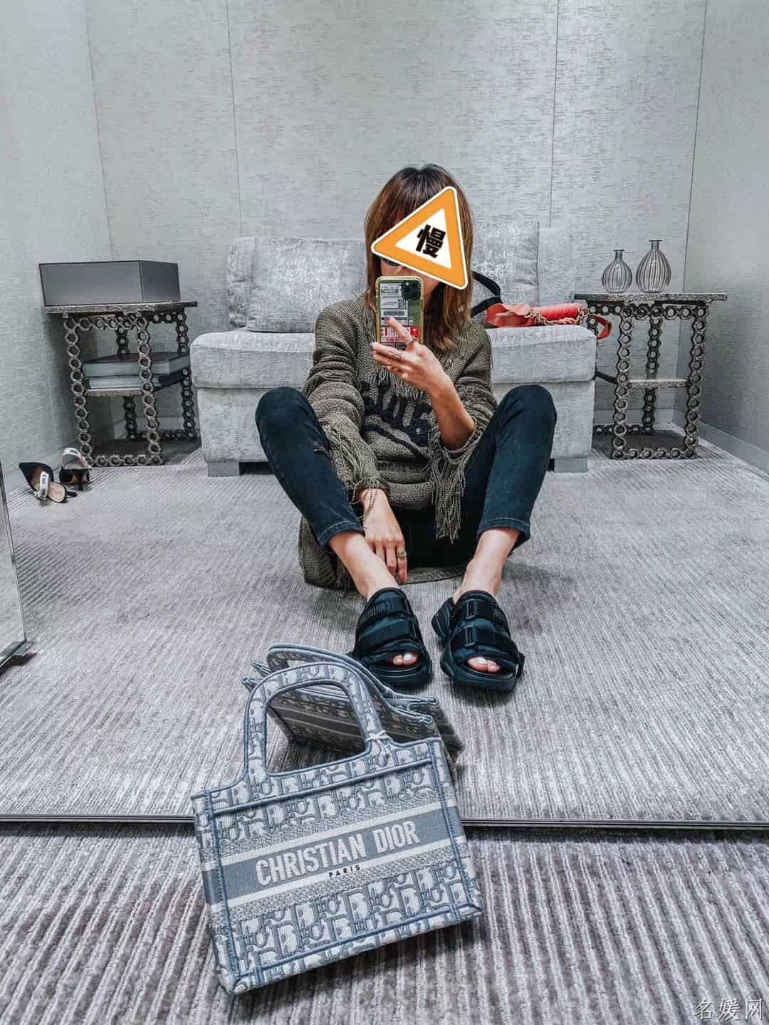 Dior灰色帆布OBLIQUE图案刺绣BOOK TOTE迷你托特包