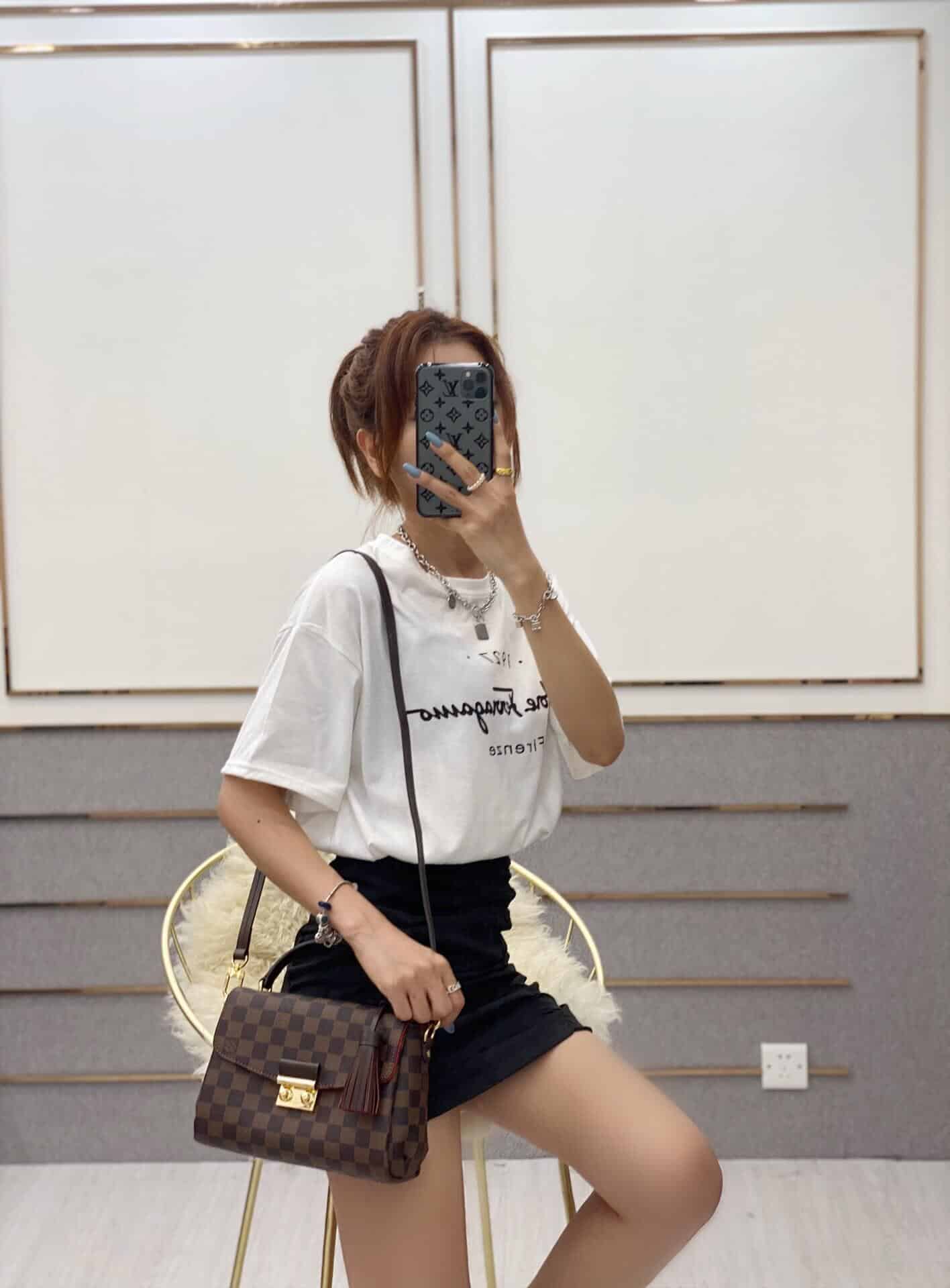 LV N53000 棋盘格Croisette邮差翻盖斜挎手提女包