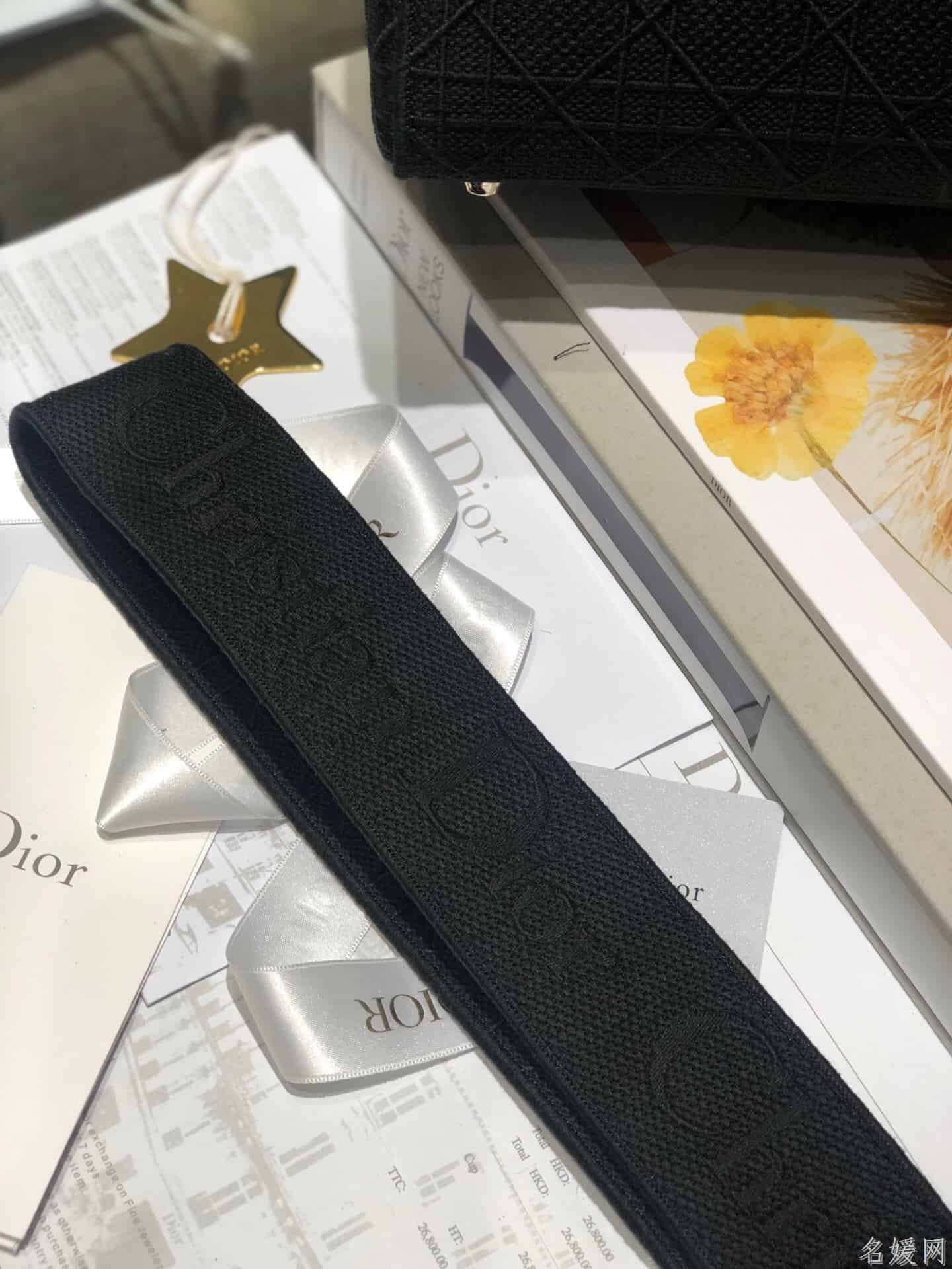 Dior/迪奥 中号黑色刺绣藤格纹Lady D-Lite戴妃包 M989