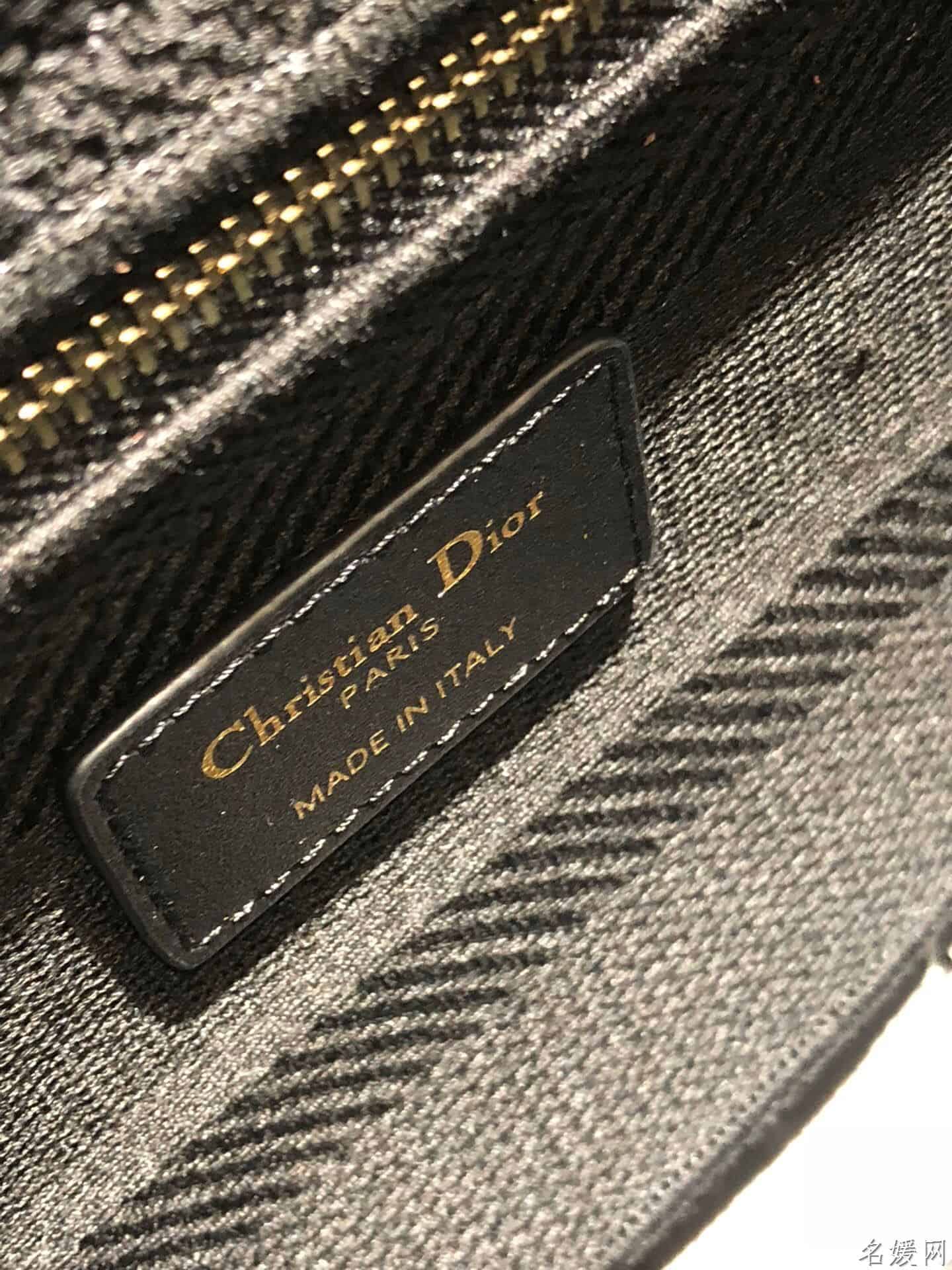 Dior/迪奥 中号黑色刺绣藤格纹Lady D-Lite戴妃包 M989