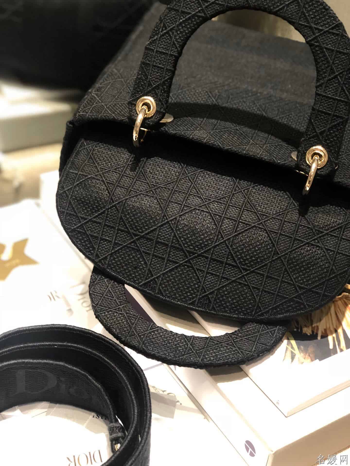 Dior/迪奥 中号黑色刺绣藤格纹Lady D-Lite戴妃包 M989