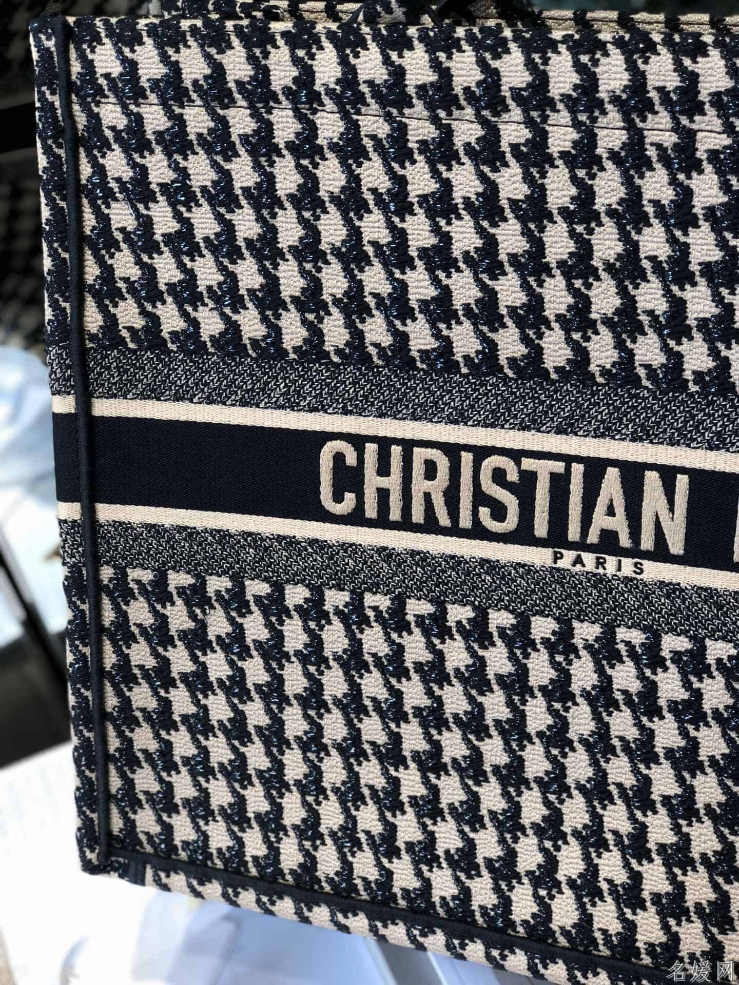 Dior/迪奥 米色千鸟格纹刺绣Book Tote手提购物袋 M1286