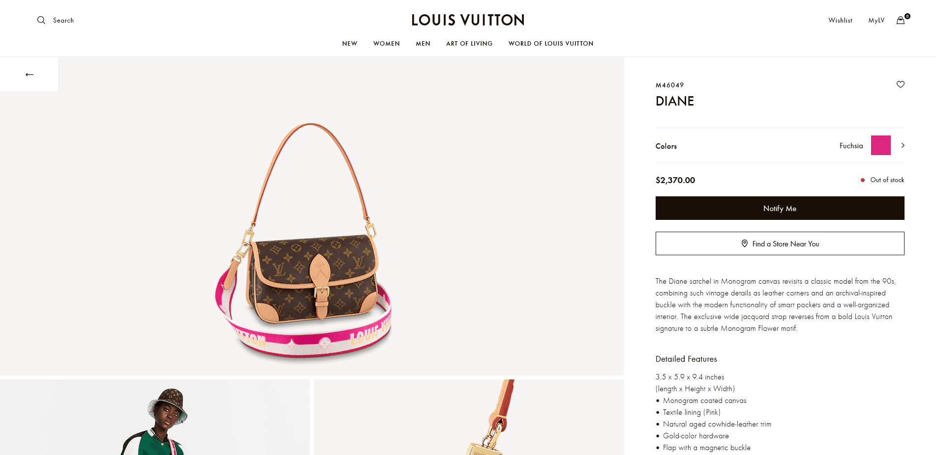 LV DIANE 经典老花紫红色宽肩带腋下包法棍包 M46049